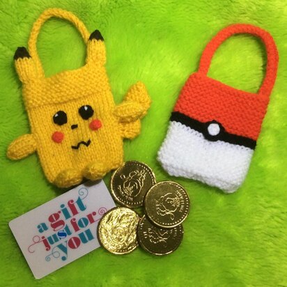 Pokemon Gift Bags - Pikachu and Pokeball - knitting pattern