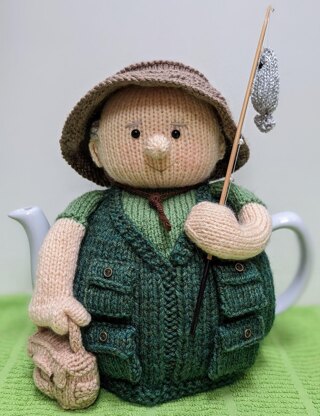 Monty goes fishing tea cosy