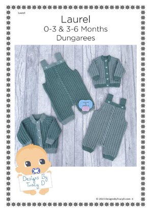 Laurel Baby Dungarees/ Overalls 16 & 18 inch chest. 0-3/3-6 mths knitting pattern