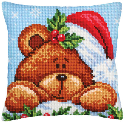 Collection D'Art Christmas Teddy Bear Cushion Cross Stitch Kit - Multi
