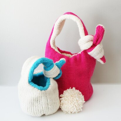 Knit Bunny Baskets, Adjustable and Reversible (bowls004)