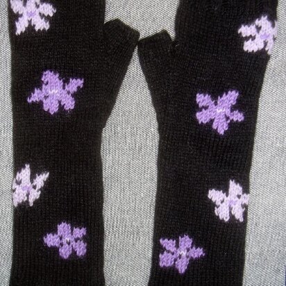 Star-flower long fingerless mitts