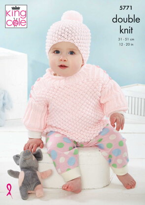 Coat, Top and Hats Knitted in King Cole Baby Safe DK - 5771 - Downloadable PDF