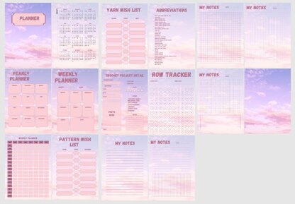 Crochet Planner Printable Pink Сlouds