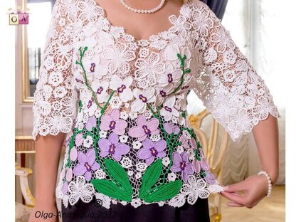 Lace blouse with orchids