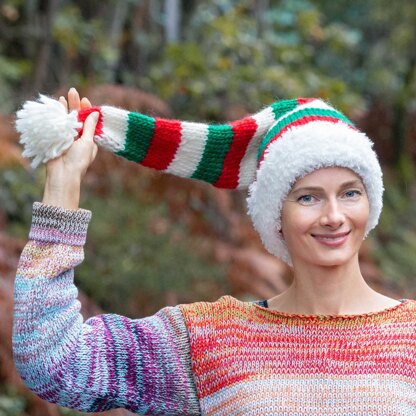 Knitting Pattern Striped Santa Elf Beanie Hat