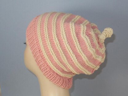 Stripe Topknot Slouch Hat