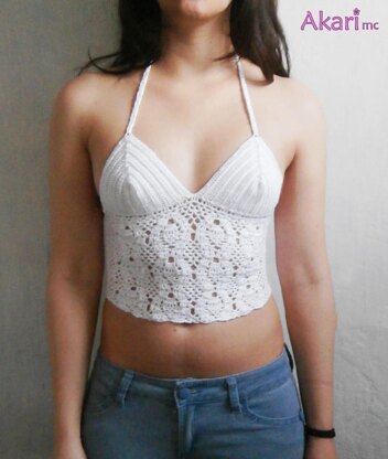 Pineapple motif top with corset back _ C18 Crochet pattern by AKARImc, Knitting Patterns