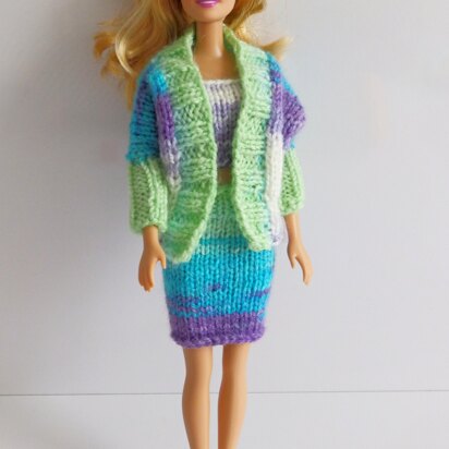 Barbie Dolman Cardigan, Skirt & Top