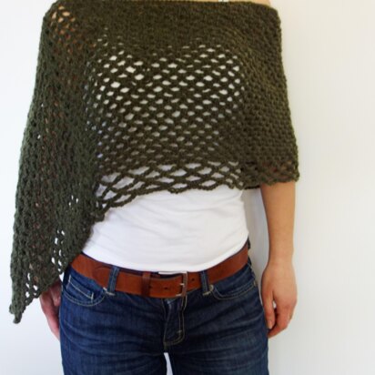 Khaki Asymmetrical Laced Poncho