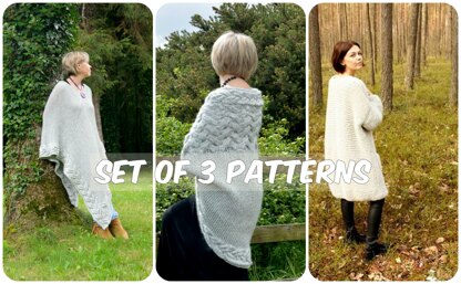 Set of 3 Knitting Patterns, Poncho and 2 Cardigans