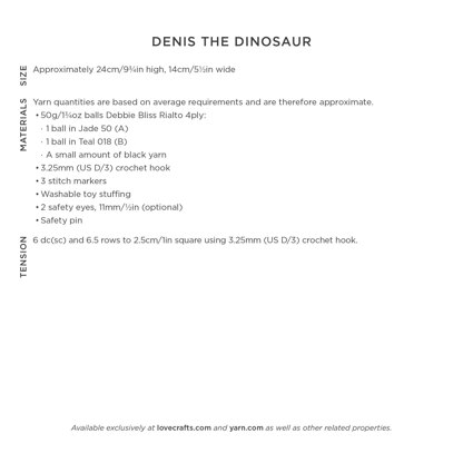 Denis the Dinosaur - Toy Crochet Pattern for Kids in Debbie Bliss Rialto 4ply