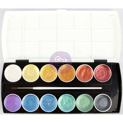 Prima Marketing Prima Art Philosophy Metallic Accents Semi-Watercolor Paint - 12 Cakes & Brush
