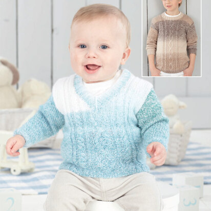 Round Neck and V Neck Sweaters in Hayfield Bonus Baby Changes DK - 4495 - Downloadable PDF