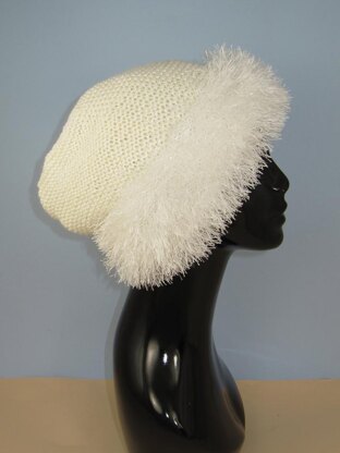 Faux Fun Fur Trim Garter Stitch Slouch Hat