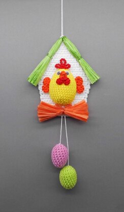 Hanging decoration chicken house - simple from scraps of yarn