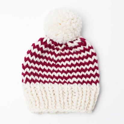 Candy Cane Christmas Hat Toque Chunky Pompom