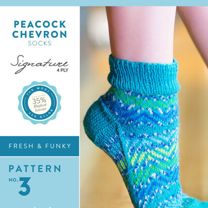 Peacock Chevron Socks in West Yorkshire Spinners Signature 4 Ply - Downloadable PDF