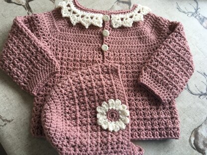 Little Collar Cardi & Daisy Bonnet by Kerry Jayne Designs