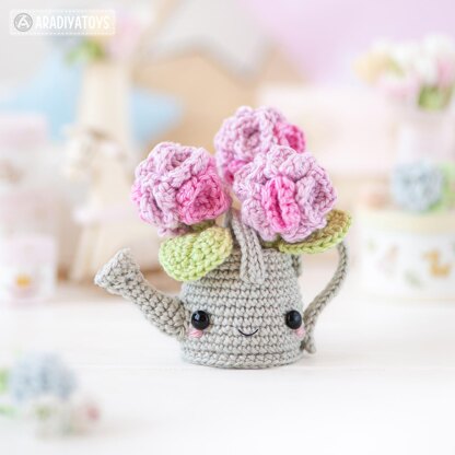 Crochet Flower Pattern Amigurumi Hydrangea in Watering Can Kawaii Amigurumi Pattern by AradiyaToys (Olka Novytska) flowers in pots ebook tutorial PDF file