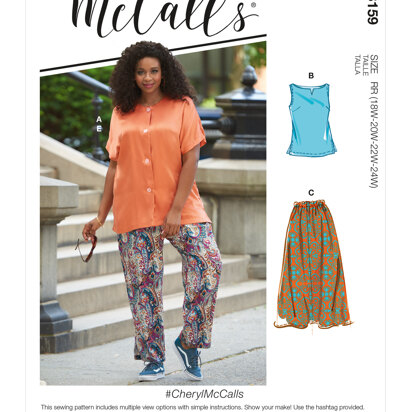 McCall's CherylMcCalls - Women's Side Slit Shirt, Top, Skirt & Pants M8159 - Sewing Pattern