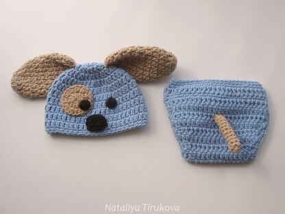 Puppy Baby Hat and Diaper Cover Set