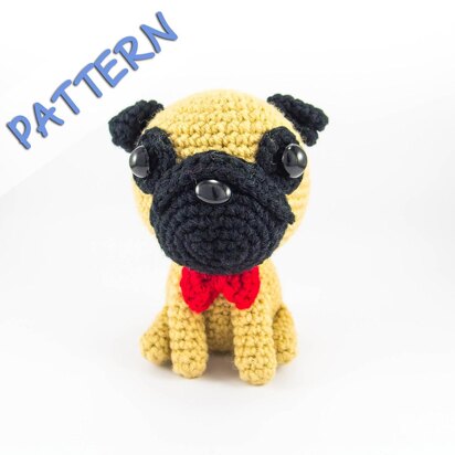 Pug With Red Bowtie Amigurumi