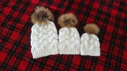Fluffy Snow Mommy and Child Cable Beanie