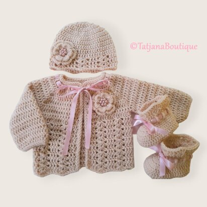 Baby Hat, Cardigan and Booties, size 0 - 3 months