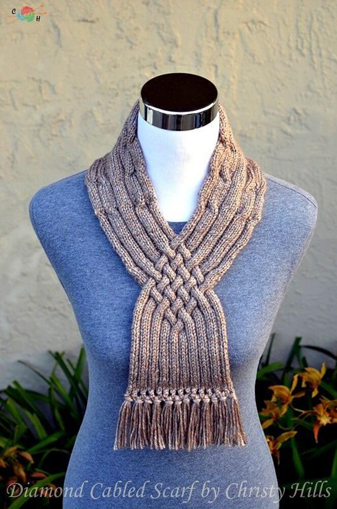 Diamond Cabled Scarf Cowl Stay On Celtic Cable Scarf