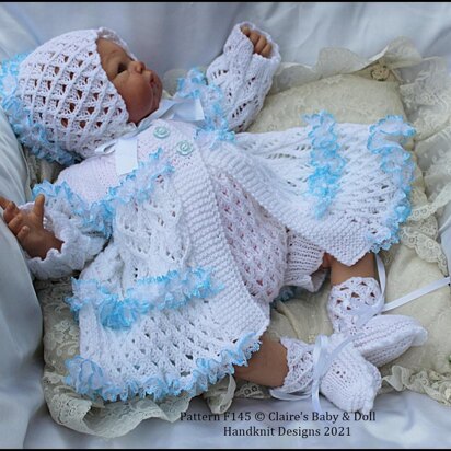 Lacy Lattice Matinee Set 16-22” doll (preemie-3m+ baby)