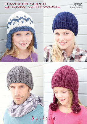 Helmet and Hats in Hayfield Super Chunky with Wool - 9750 - Downloadable PDF