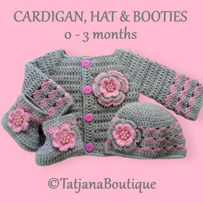 Baby Hat, Cardigan and Booties