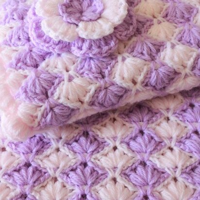 Baby Blanket "Lilac Lily" With Puff Flower