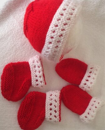 Christmas colour mittens, hat set for baby