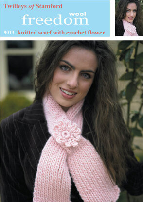 Scarf with Crochet Flower in Twilleys Freedom Wool -  9013