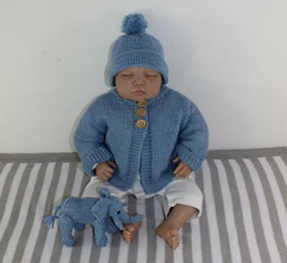 New Baby Matinee Coat,Bobble Beanie & Elephant