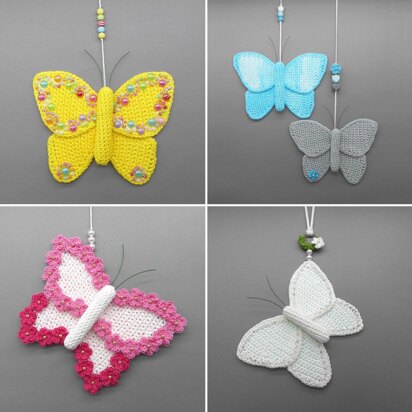 Butterfly hanging decoration - simple made from scraps of yarn