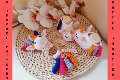 2 Crochet Patterns Rattle Unicorn and Booties