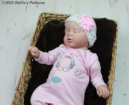 Baby Flowery Beanie in 4 sizes Crochet Pattern #475