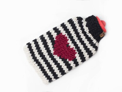 Hot Water Bottle Cover Heart Stripes Chunkky Wool Sweater