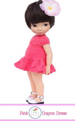 Pink Crayon Dress for 16" Disney  Animators Dolls. Doll Clothes Knittin pattern.
