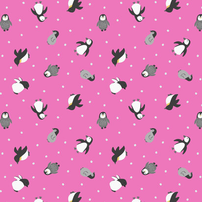 Lewis & Irene Small Things... Polar Animals - Penguins on Aurora Pink with Pearl