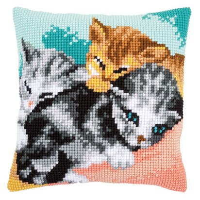 Vervaco Cute Kittens Cross Stitch Cushion Kit - 40cm x 40cm