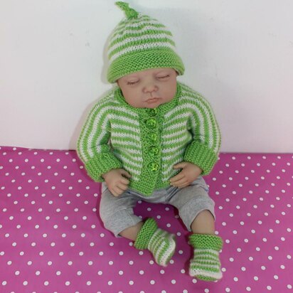 Baby Easy Stripe Cardigan, Beanie & Booties