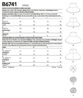 Butterick Hüte für Damen mit Band, Blumen und Schleife B6741 - Schnittmuster