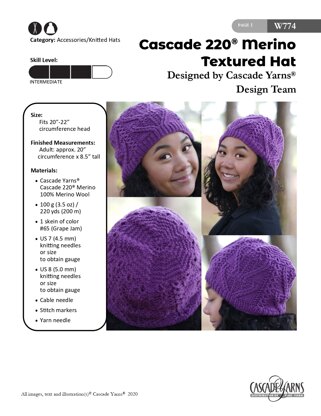 Textured Hat in Cascade Yarns 220 Merino - W774 - Downloadable PDF