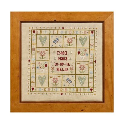 Historical Sampler Company Four Hearts Birth - Downloadable PDF