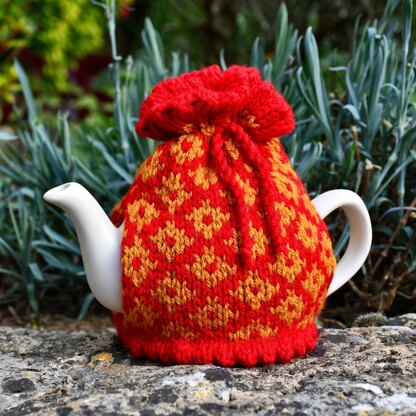 Diamond Fair Isle 2 Cup Teapot Cosy Knitting Pattern.
