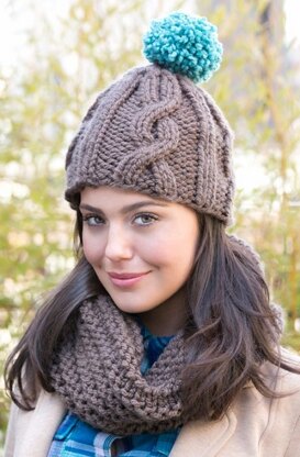 Cabled Hat with Matching Cowl in Red Heart Lisa Big - LW3669EN